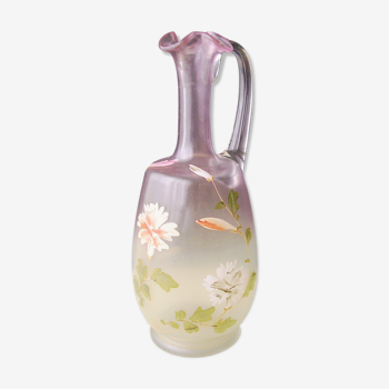 Carafe en verre soufflé givré  Décor émaillé    1900