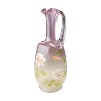 Frosted blown glass decanter Enamelled décor 1900
