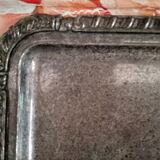 Rectangular silver metal tray 2 handles, decorative frieze