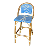 Bar stool with back rattan blue vintage 1970-80