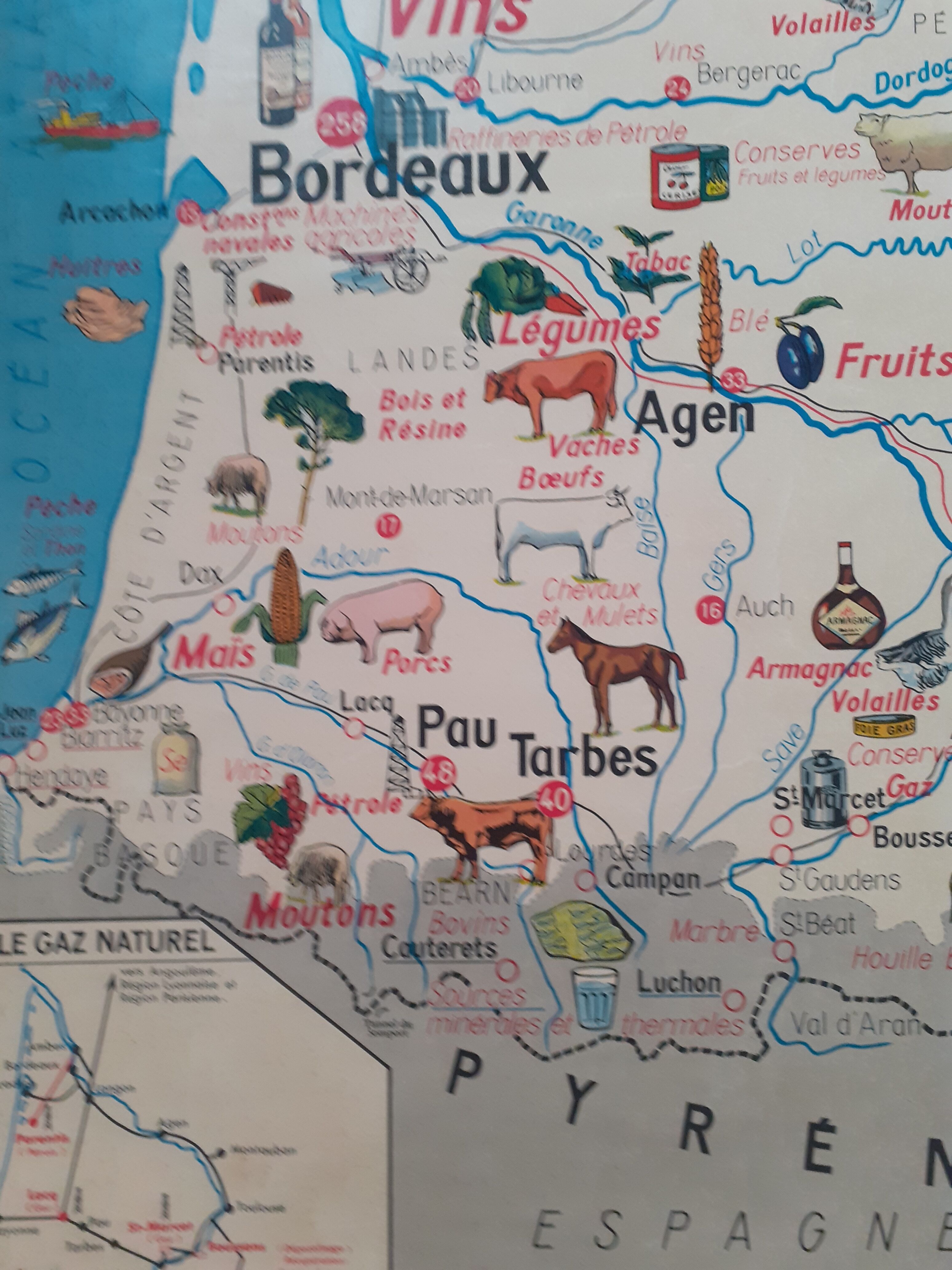 Educational map Aquitaine Basin Pyrenees Jura Alpes Rhone Valley