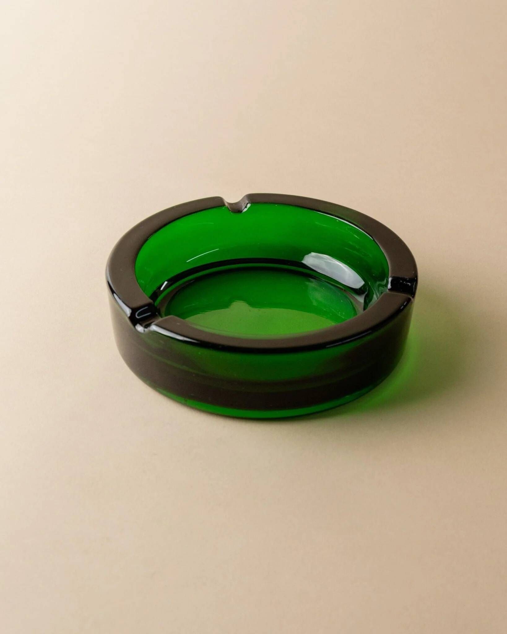 Emerald Green Glass Ashtray, Minimal Mid-Century Italian Design, 1970s Vintage Table Decor