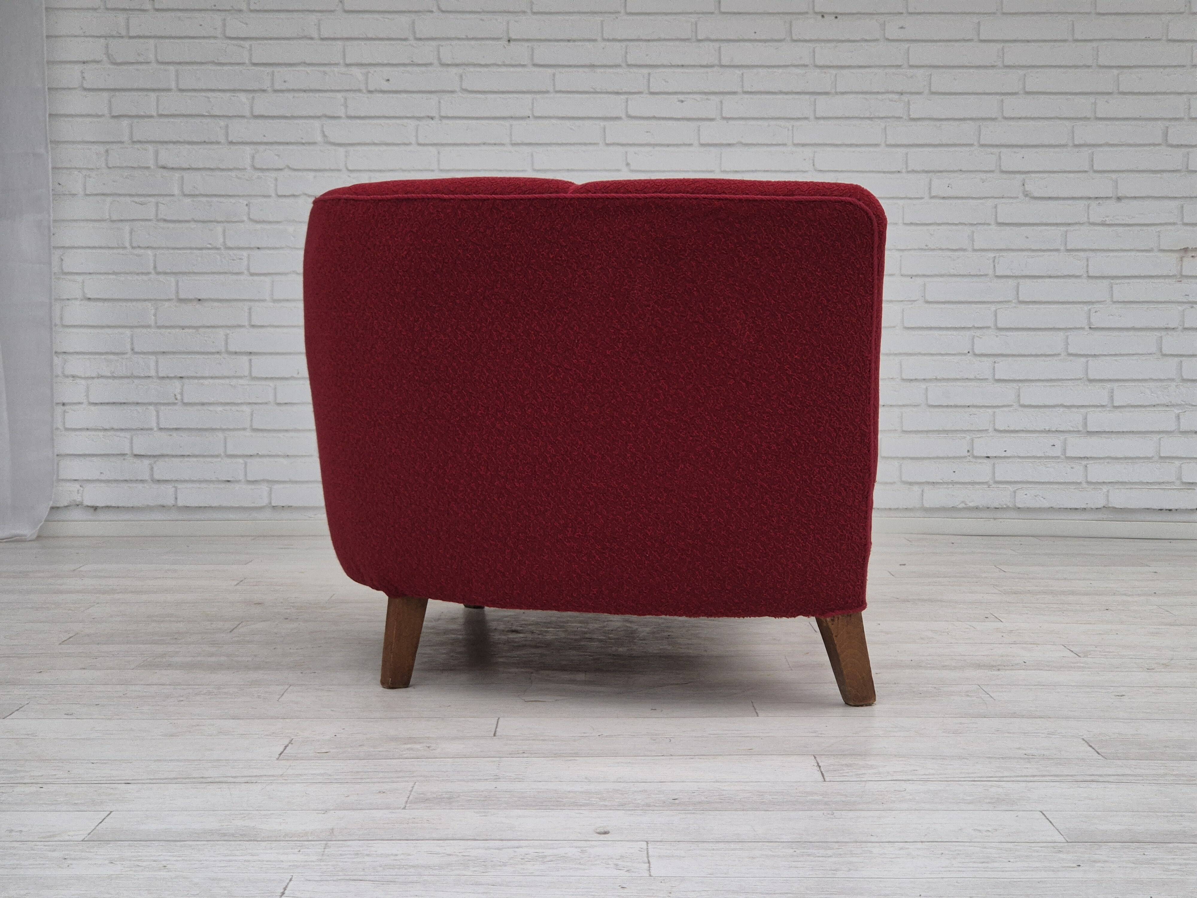 1960s, Danish 2-seater curved sofa, original red furniture fabric.