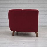 1960s, Danish 2-seater curved sofa, original red furniture fabric.