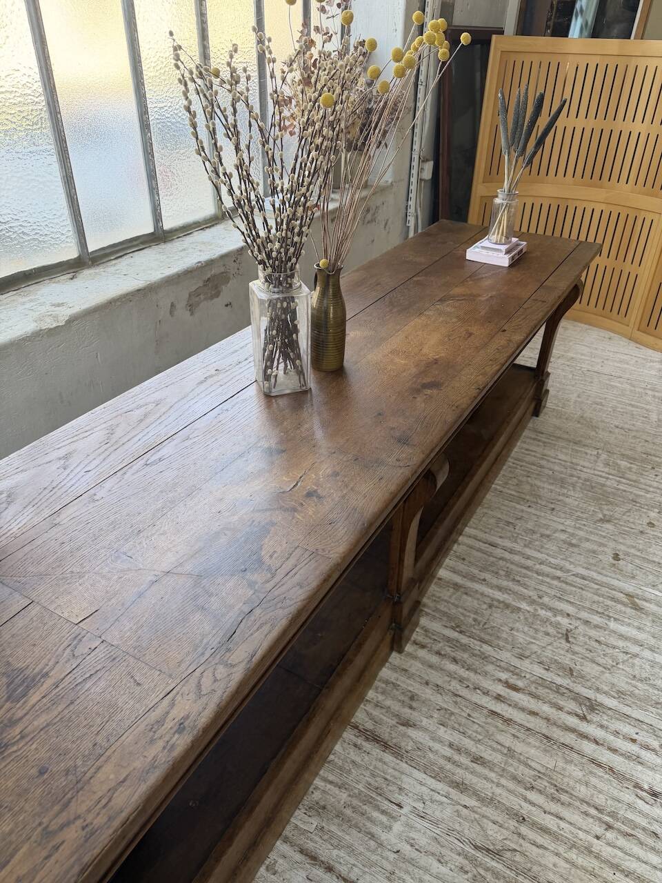 Table de gantier drapière 1900 chêne massif 330cm XL