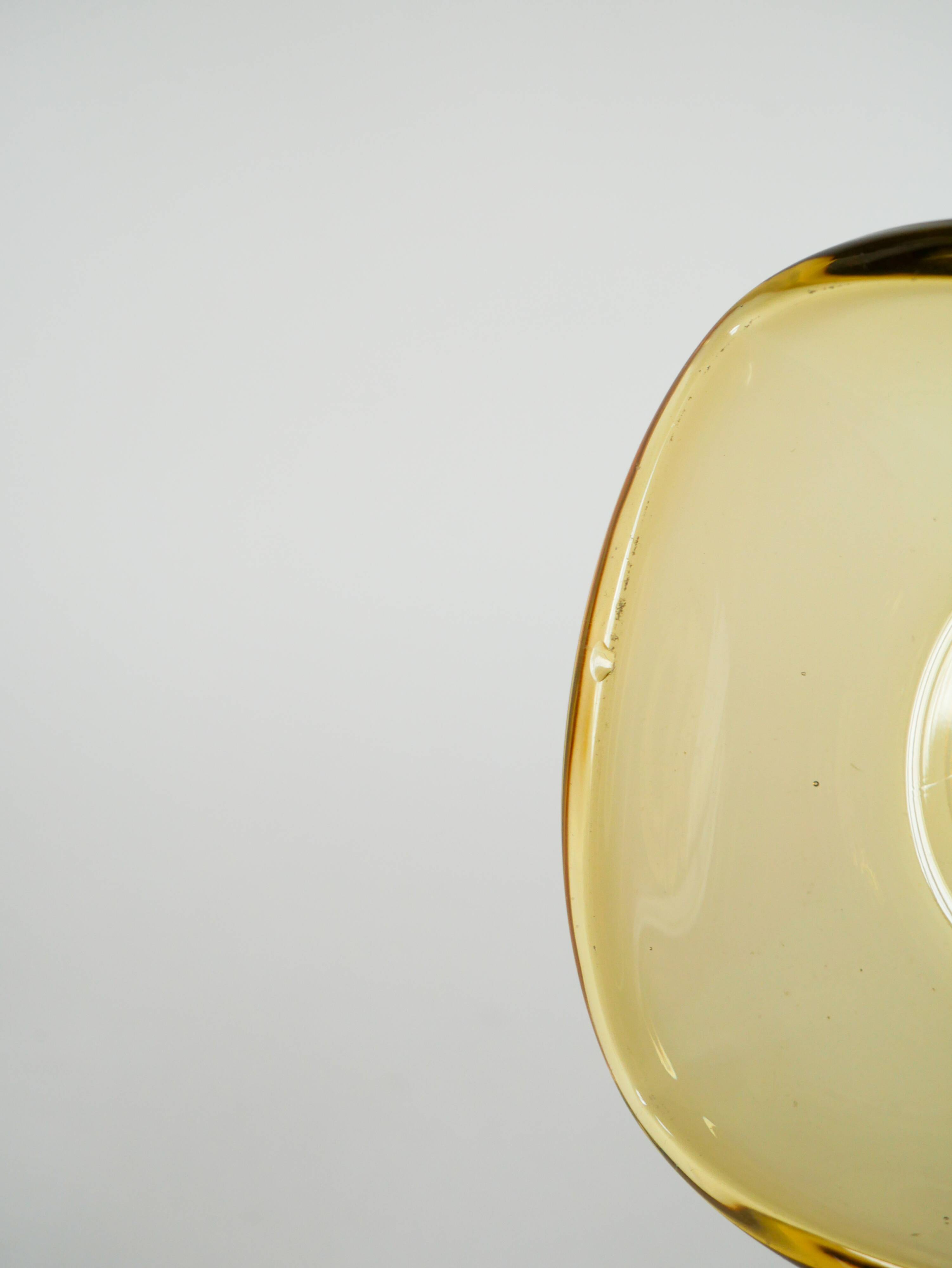 Pair of storage compartments in yellow colored glass, in the style of Murano, 1970