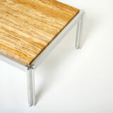 Table basse chrome aluminium travertin jaune George Ciancimino 1975