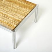 Table basse chrome aluminium travertin jaune George Ciancimino 1975