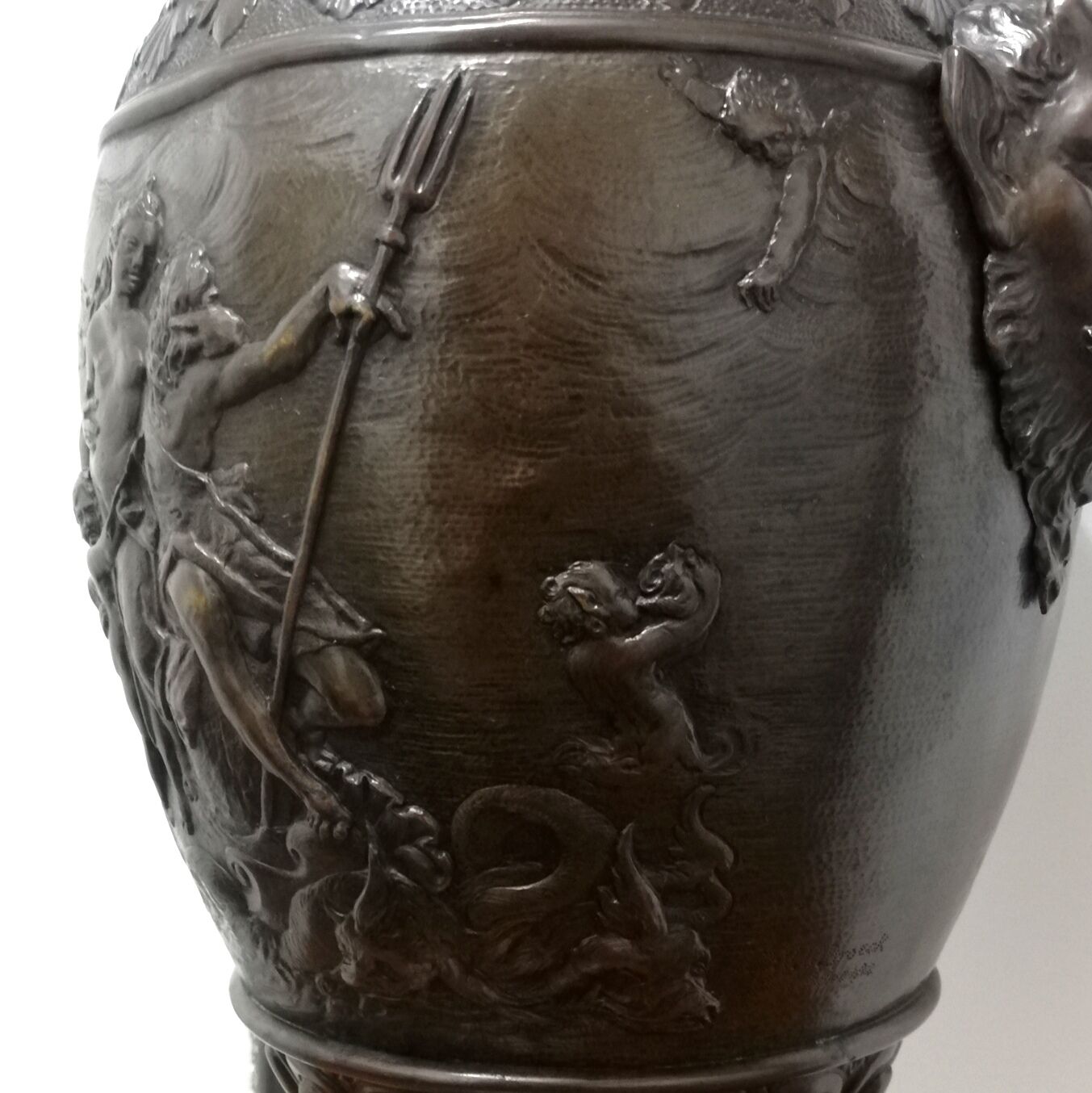 Patinated bronze lamp base medal