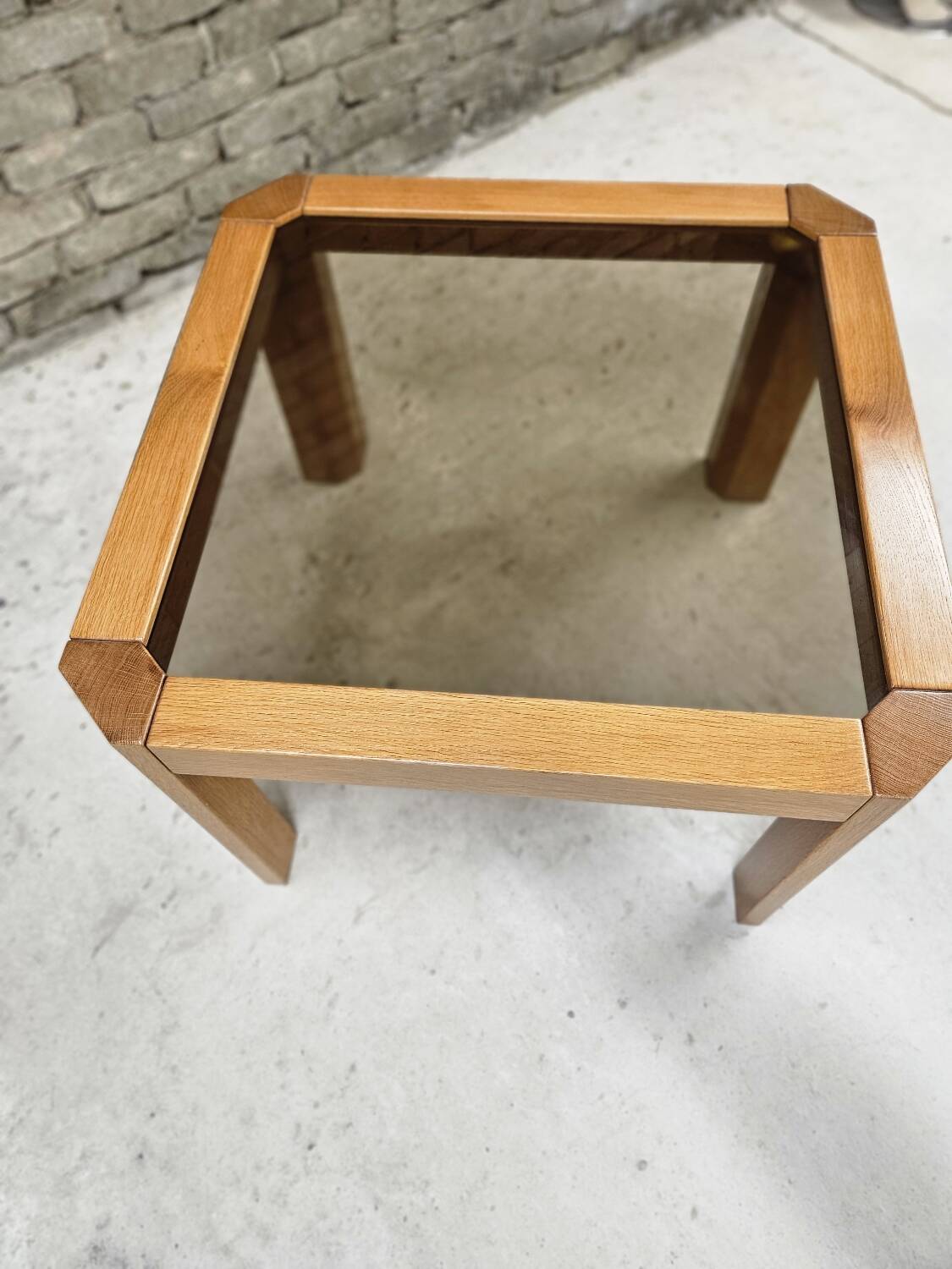 Coffee table in wood and smoked glass 1970 vintage