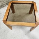 Coffee table in wood and smoked glass 1970 vintage