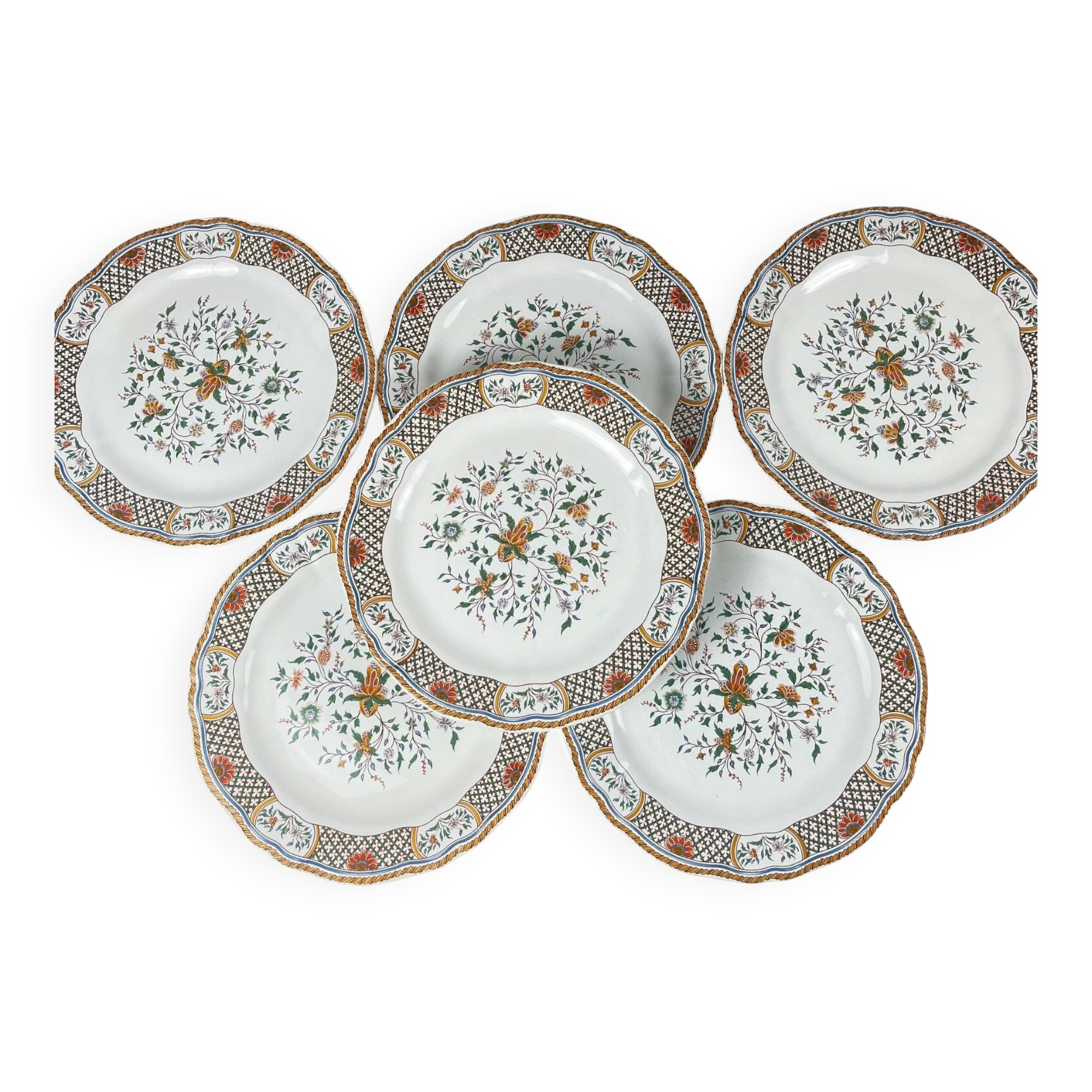 Set of 6 dessert plates Gien model Rouen Sainfoin, 1990