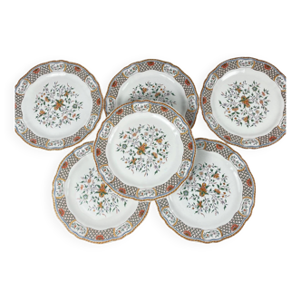 Set of 6 dessert plates Gien model Rouen Sainfoin, 1990