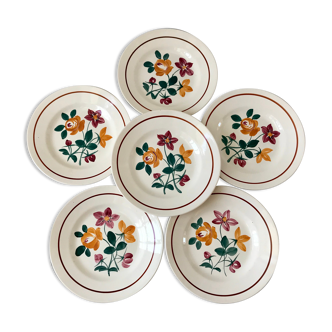 Set of 6 dessert plates Terre de Fer Longchamp early twentieth century