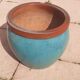 Cache pot en terre vernissé turquoise, jaspé
