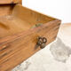 Vintage industrial wooden side table with drawers on casters
