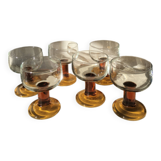 Set of 6 amber stemmed glasses/bowls from the 70s