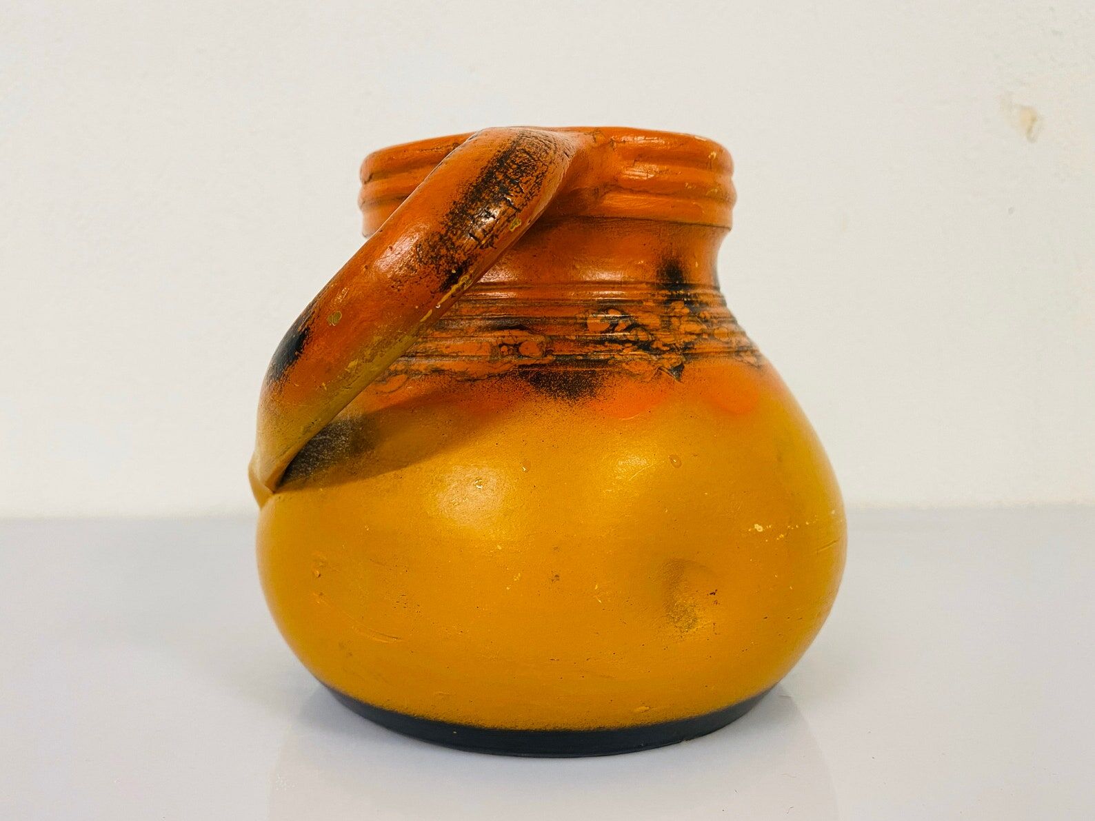 Ceramic art deco vase orange and ocher