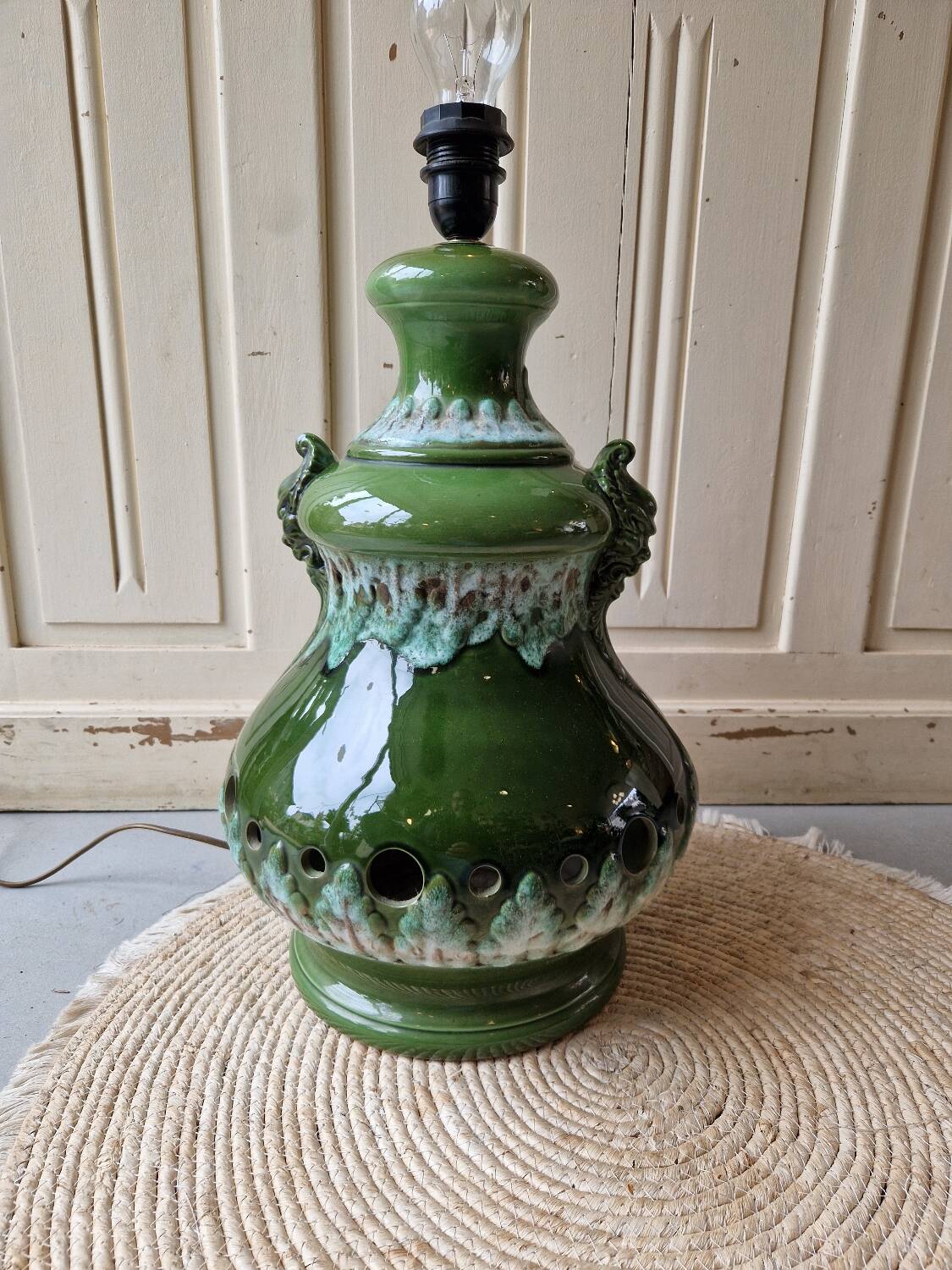 Vintage 1960s green toned ceramic lamp