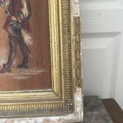 Antique Oil Wood Panel Framed Musketeer Signed 19th Century