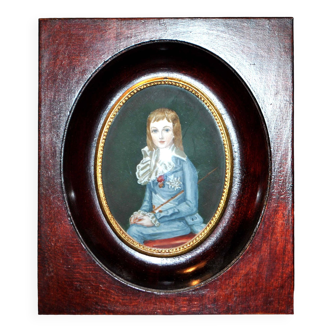 Medallion painting - miniature portrait of young medal-winning man 20th century.