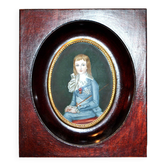 Tableau médaillon - portrait miniature jeune homme médaillé XXe s.