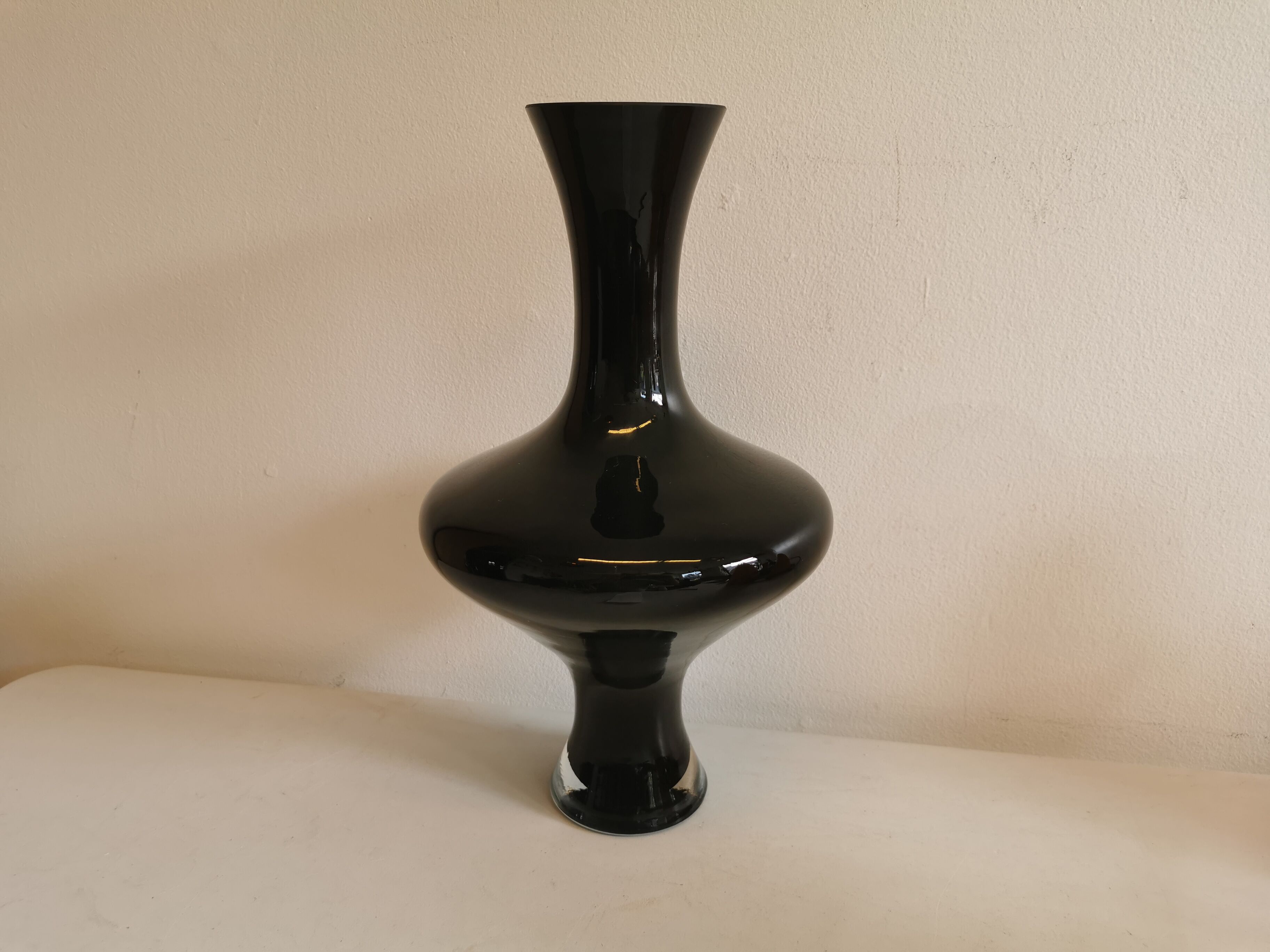 Large Danish glass vase in deep purple/black colour..