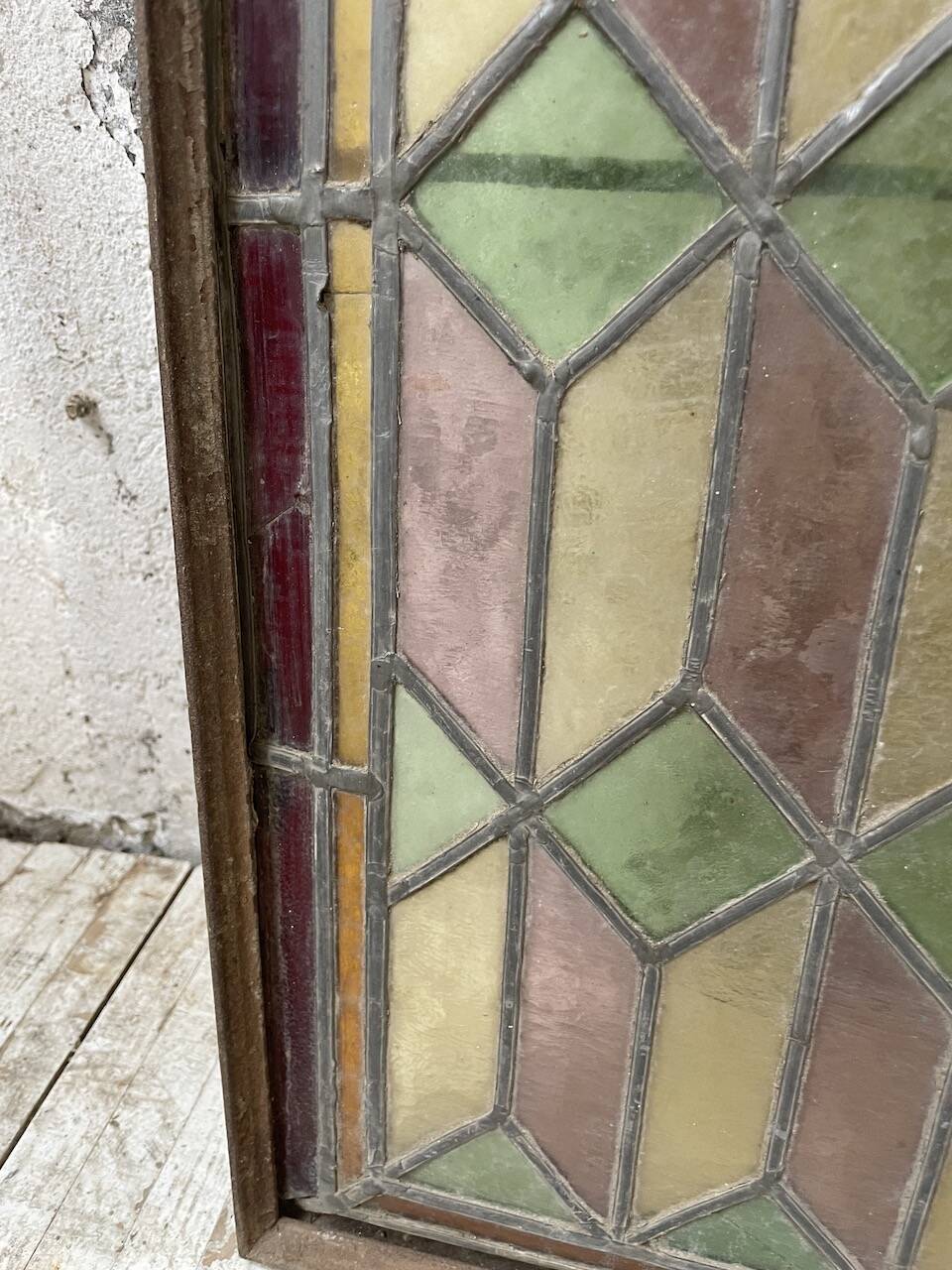 Old stained glass window in metal and glass 1900