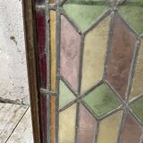 Vitrail ancien en métal et verre 1900