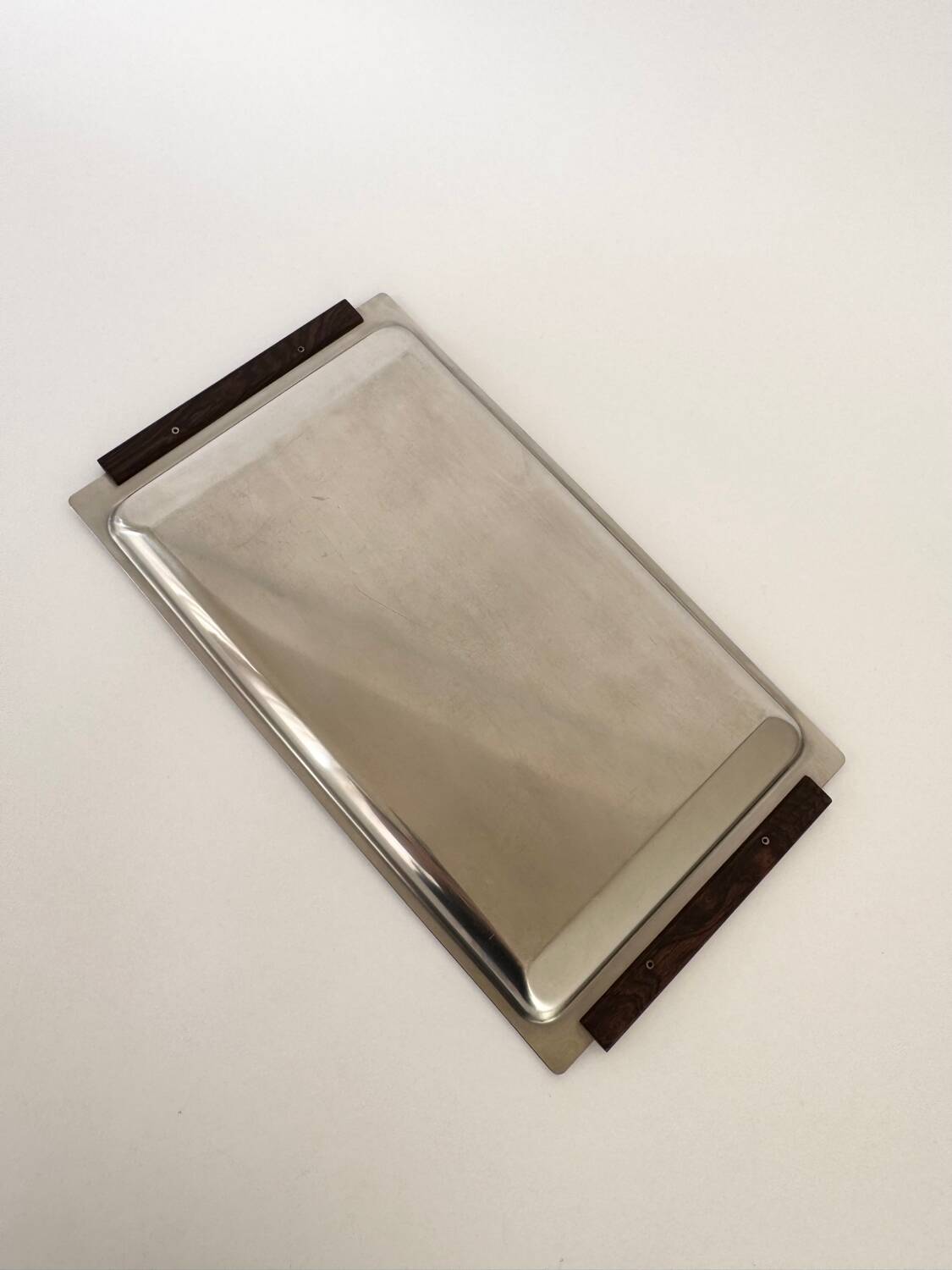 Vintage Stainless Steel With Wood Handles Serving Platter