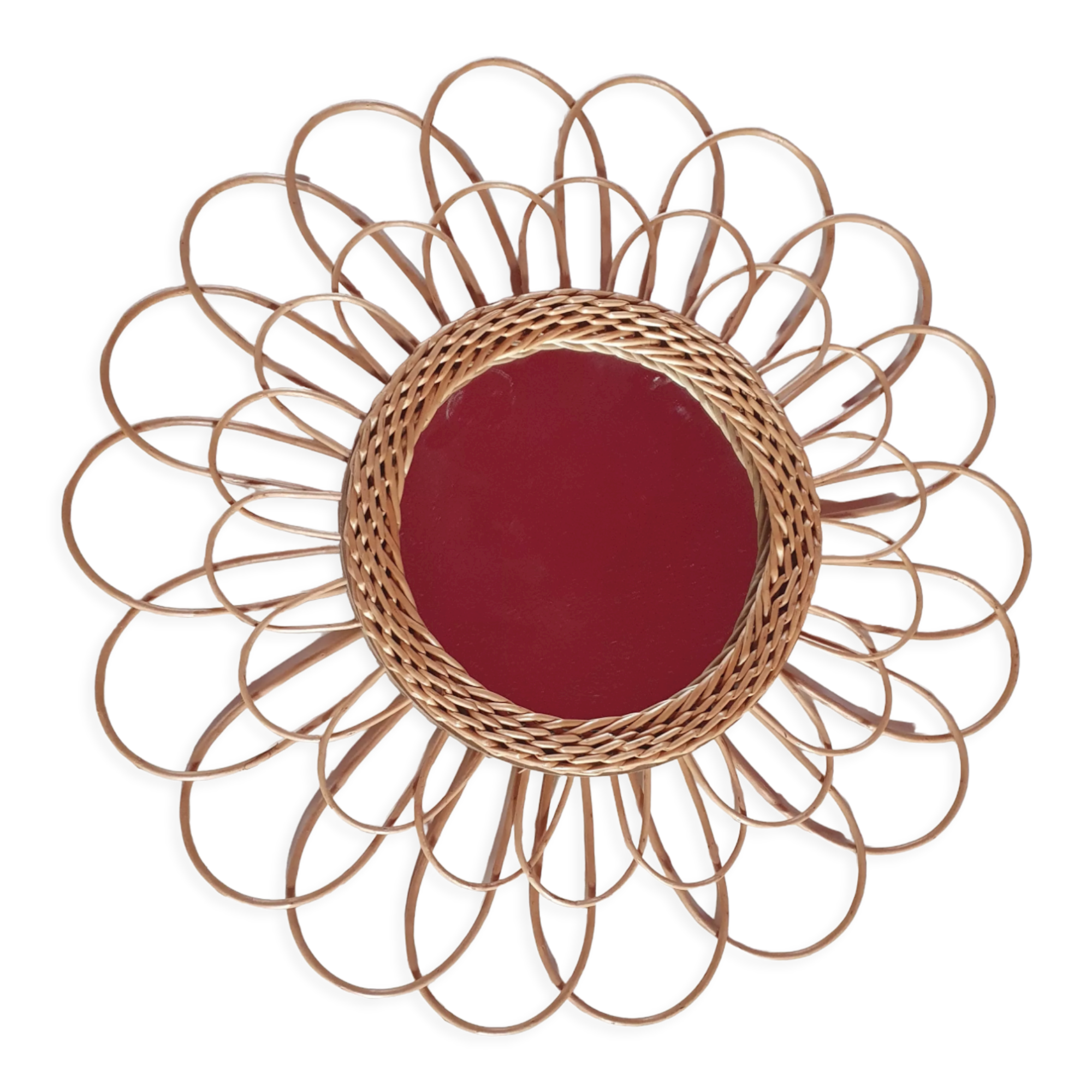 Vintage wicker sunrattan mirror diam 56 cm