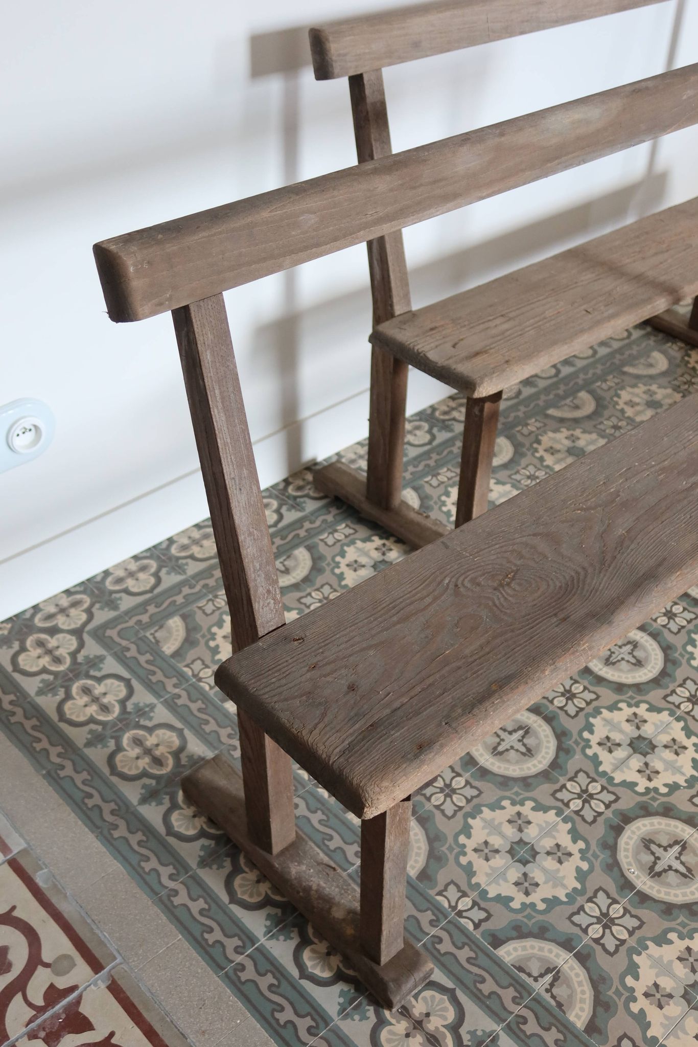 Pair of old wooden church benches – rustic chapel benches
