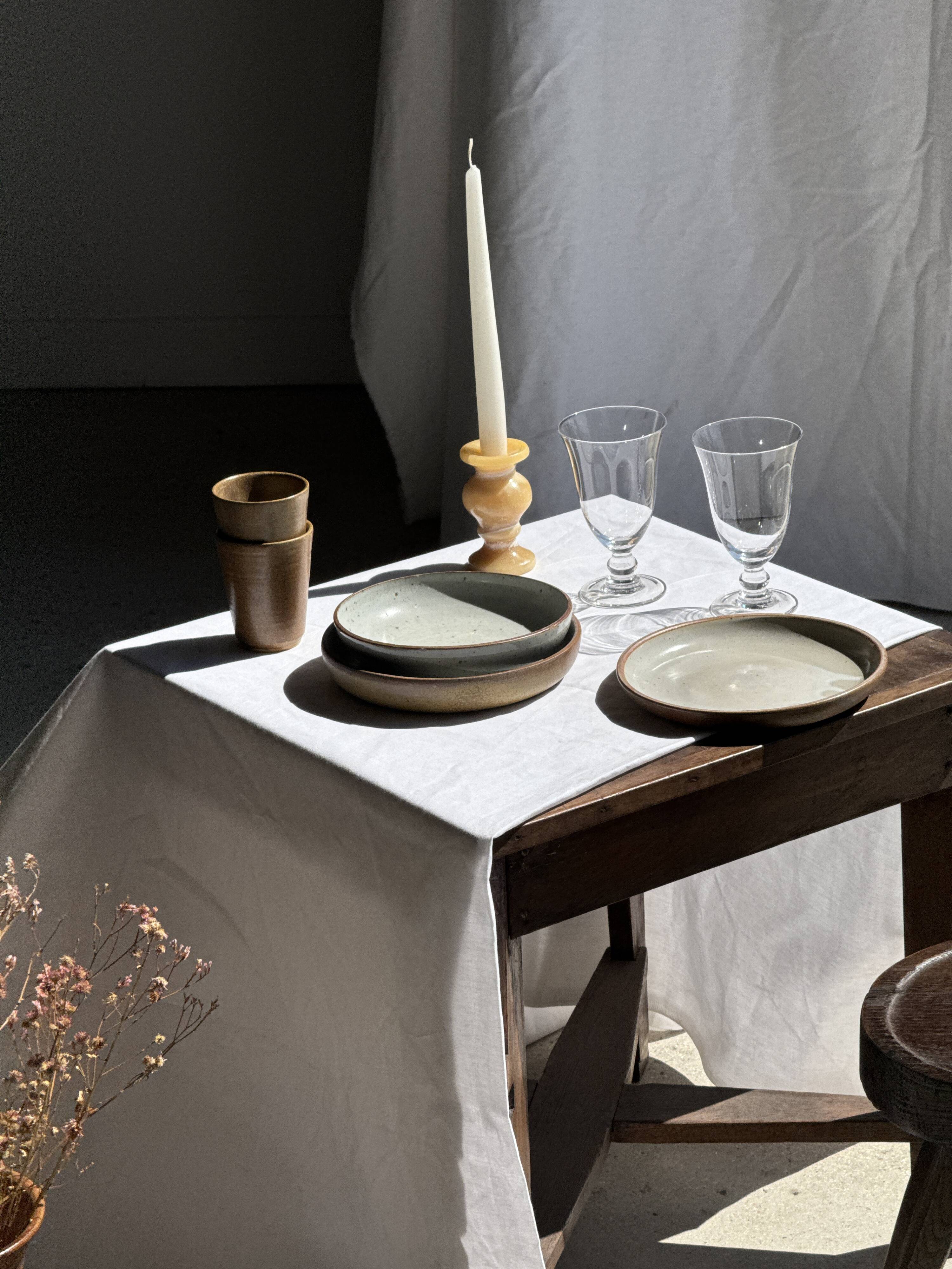 Set of 6 handmade ceramic deep plates in glazed beige D19.5 H4