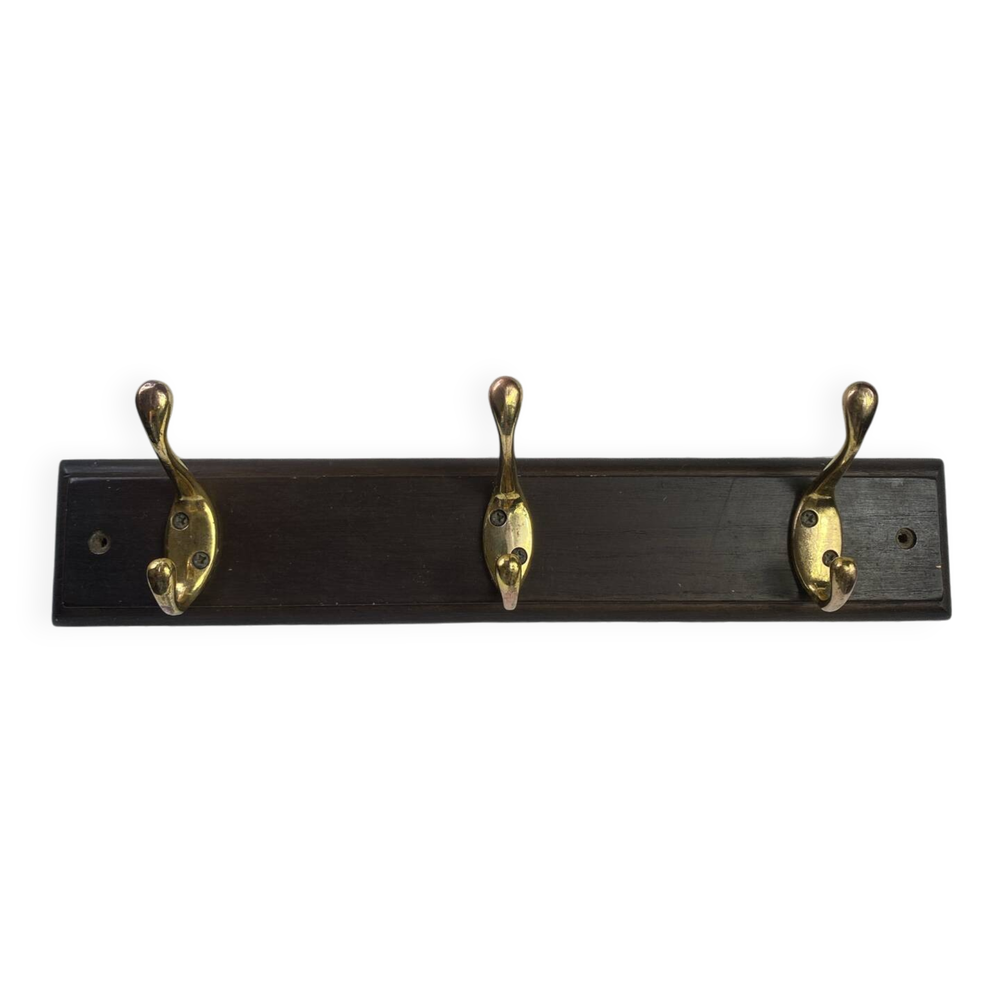 Wooden coat rack with double brass hooks