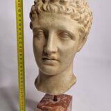 Bust of Hermes in patinated plaster on brown marble base, 34 cm