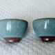 Set of 2 japanese blue cracked glaze ceramic tea bowls