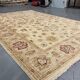 Cream Wool Area Rug, Handwoven Floral Carpet, Traditional Decor 190x128cm