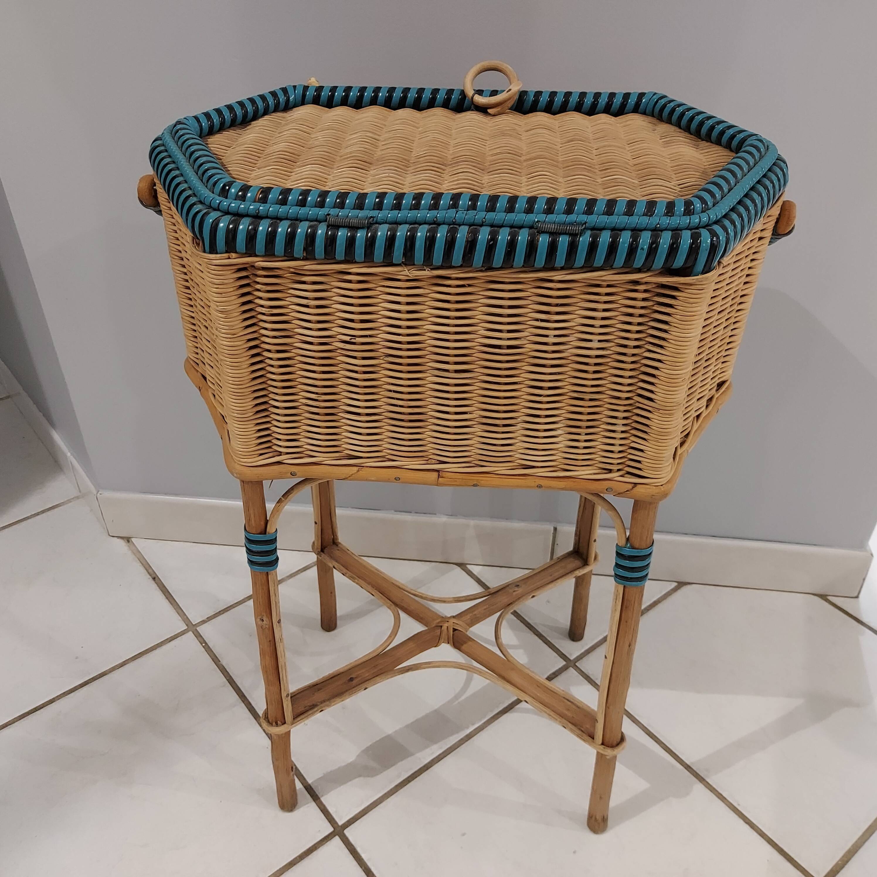 Vintage rattan sewing box 1950s