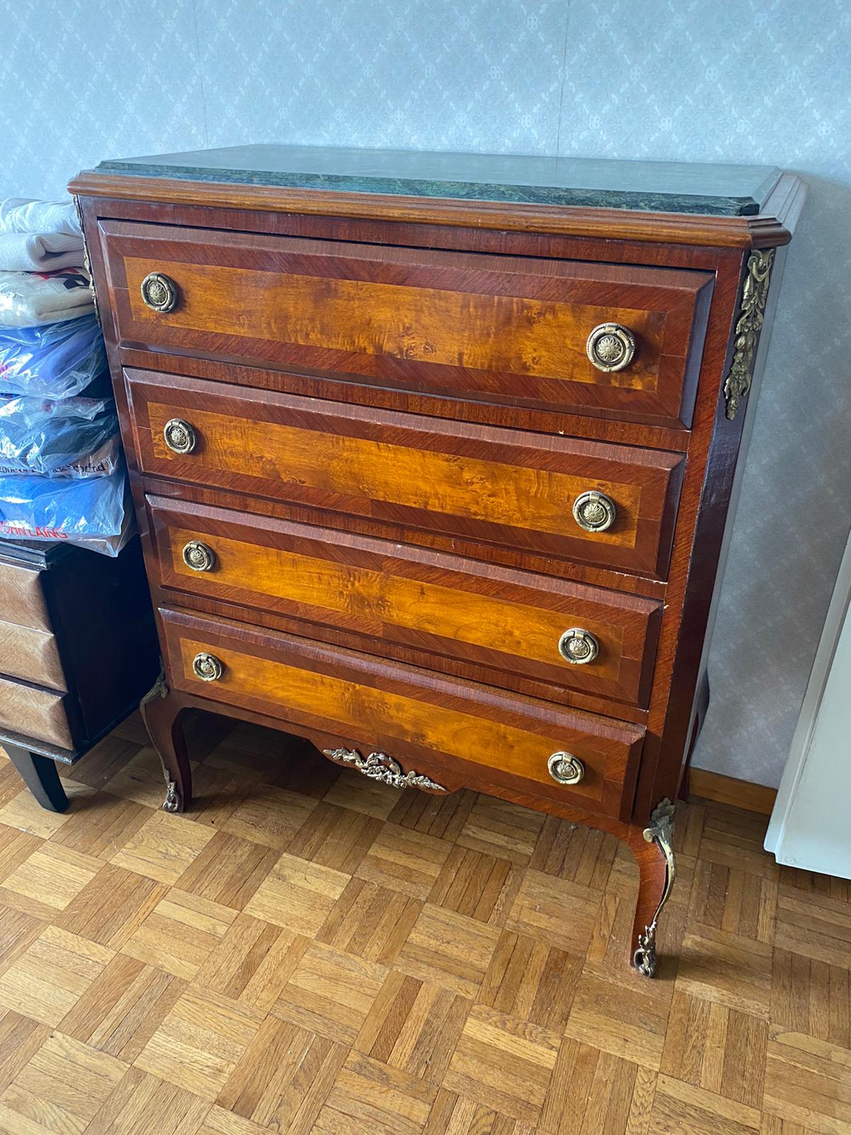 Wooden and marble chest of drawers