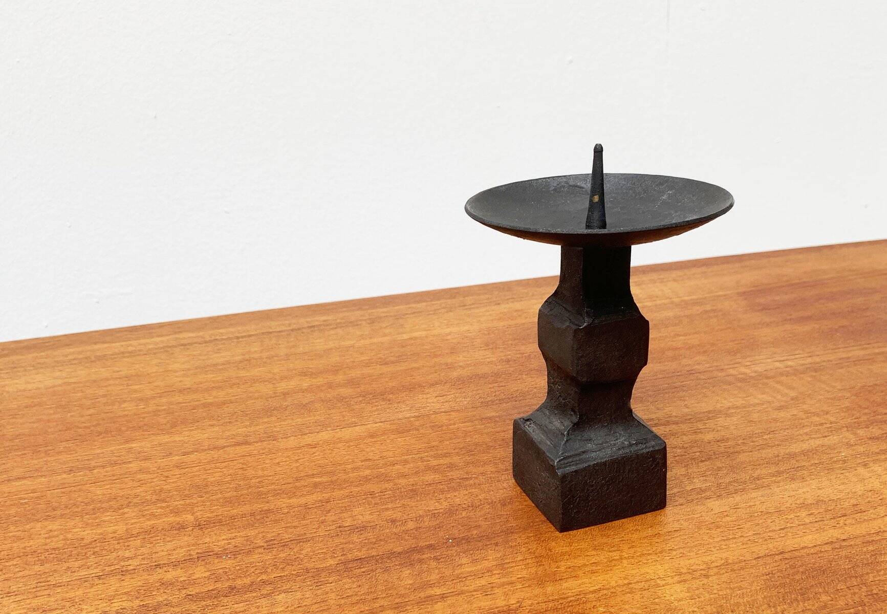 Brutalist wrought iron candlestick from the mid-century.