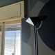 Vintage 1990s Fontana Arte Style Floor Lamp in Black Metal and Light Blue Glass