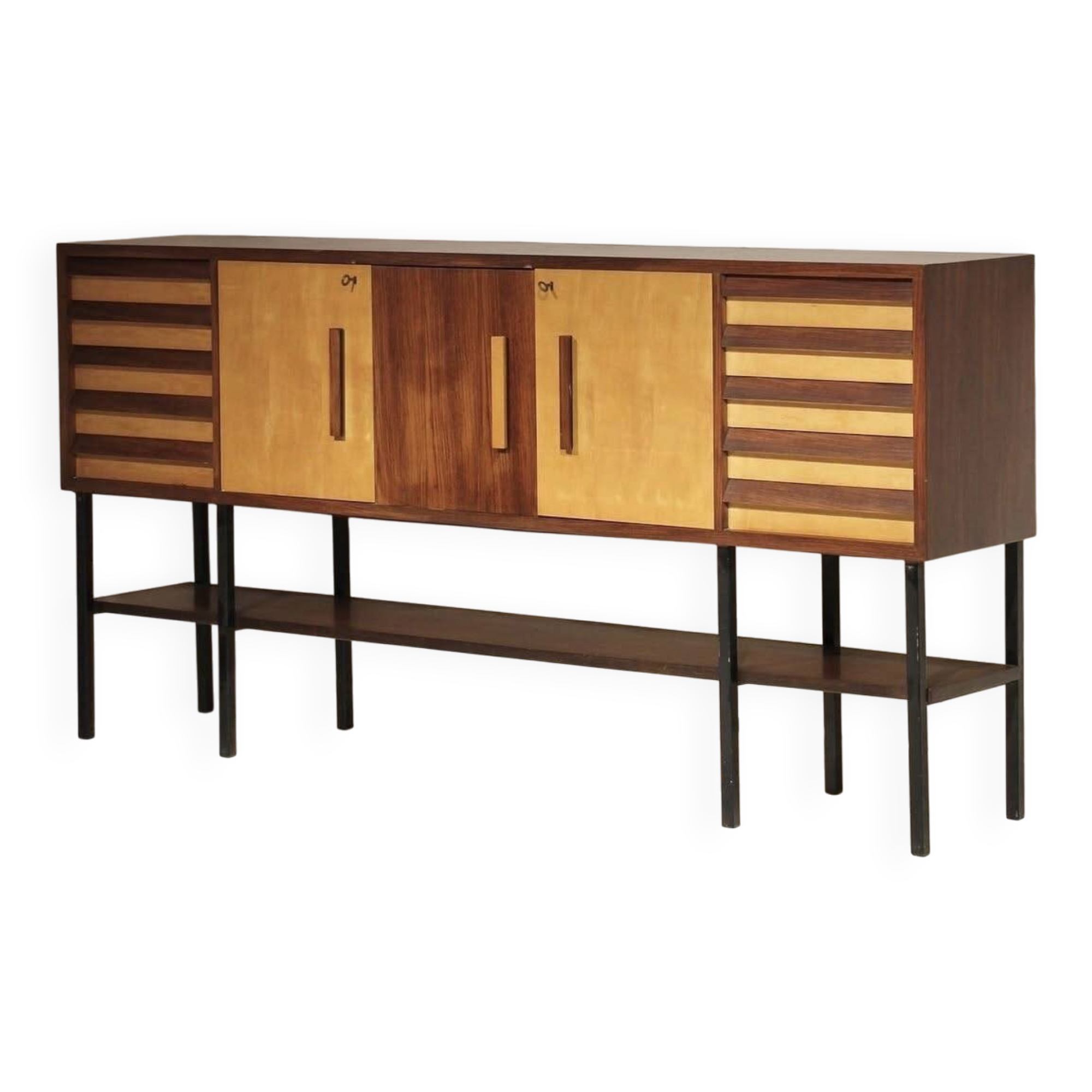 Grande enfilade en placage de palissandre et frêne