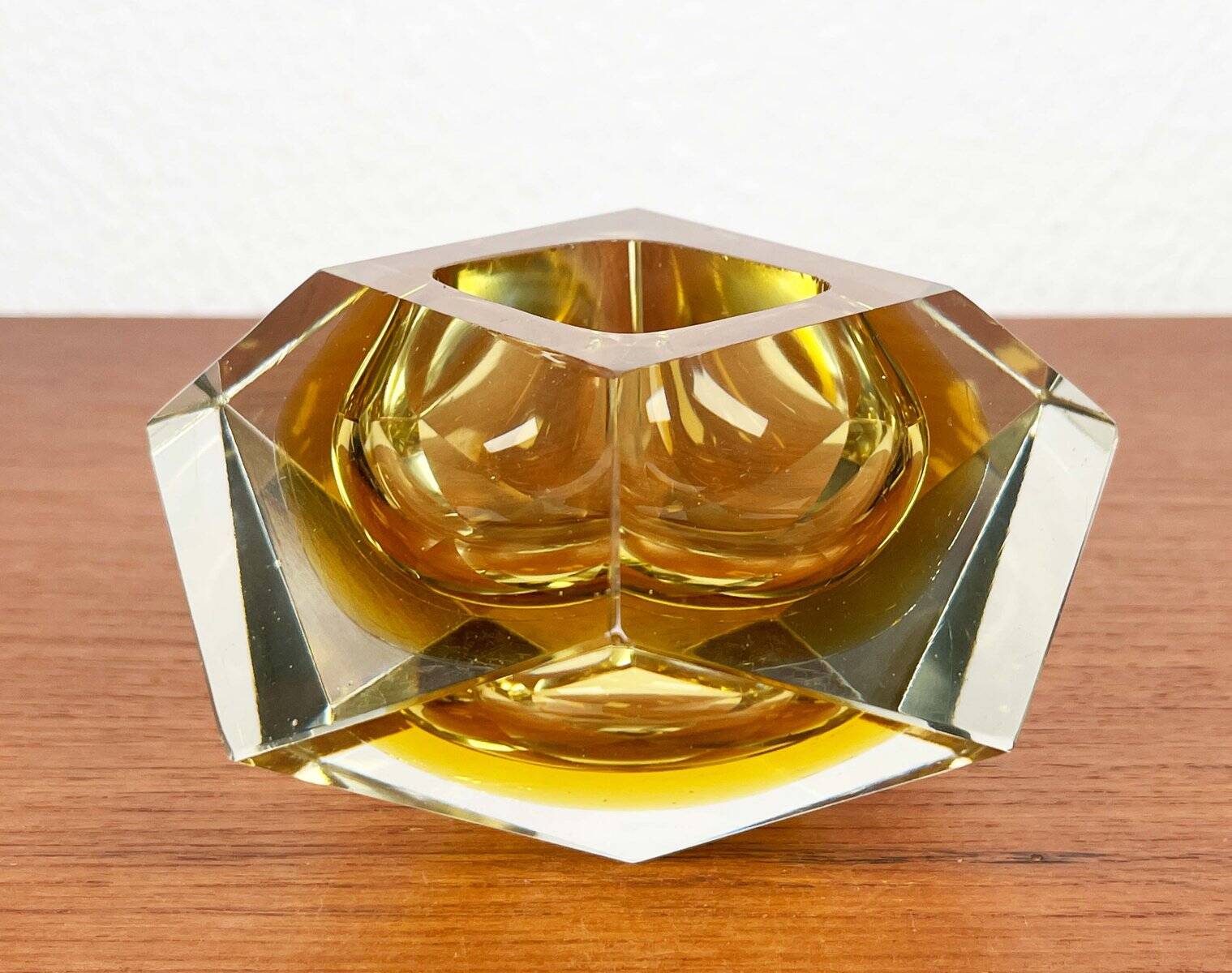 Vintage Italian Sommerso yellow glass bowl, Murano, 1970s.