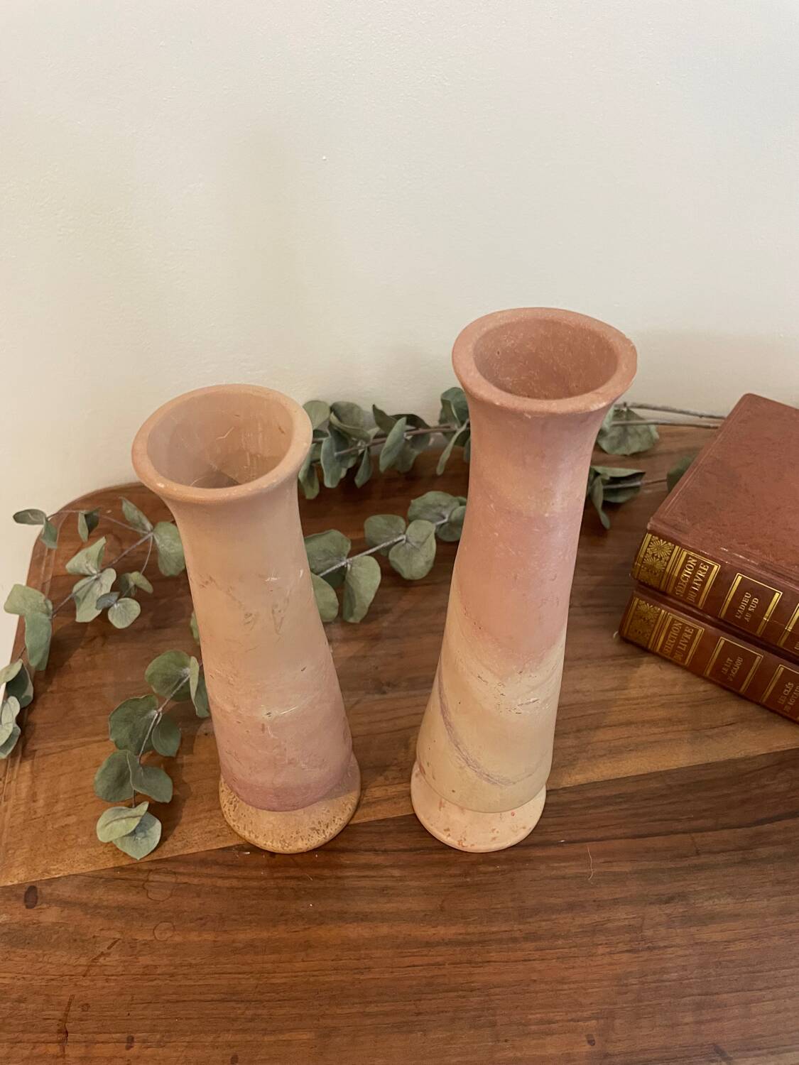 Pair of pink stone vases