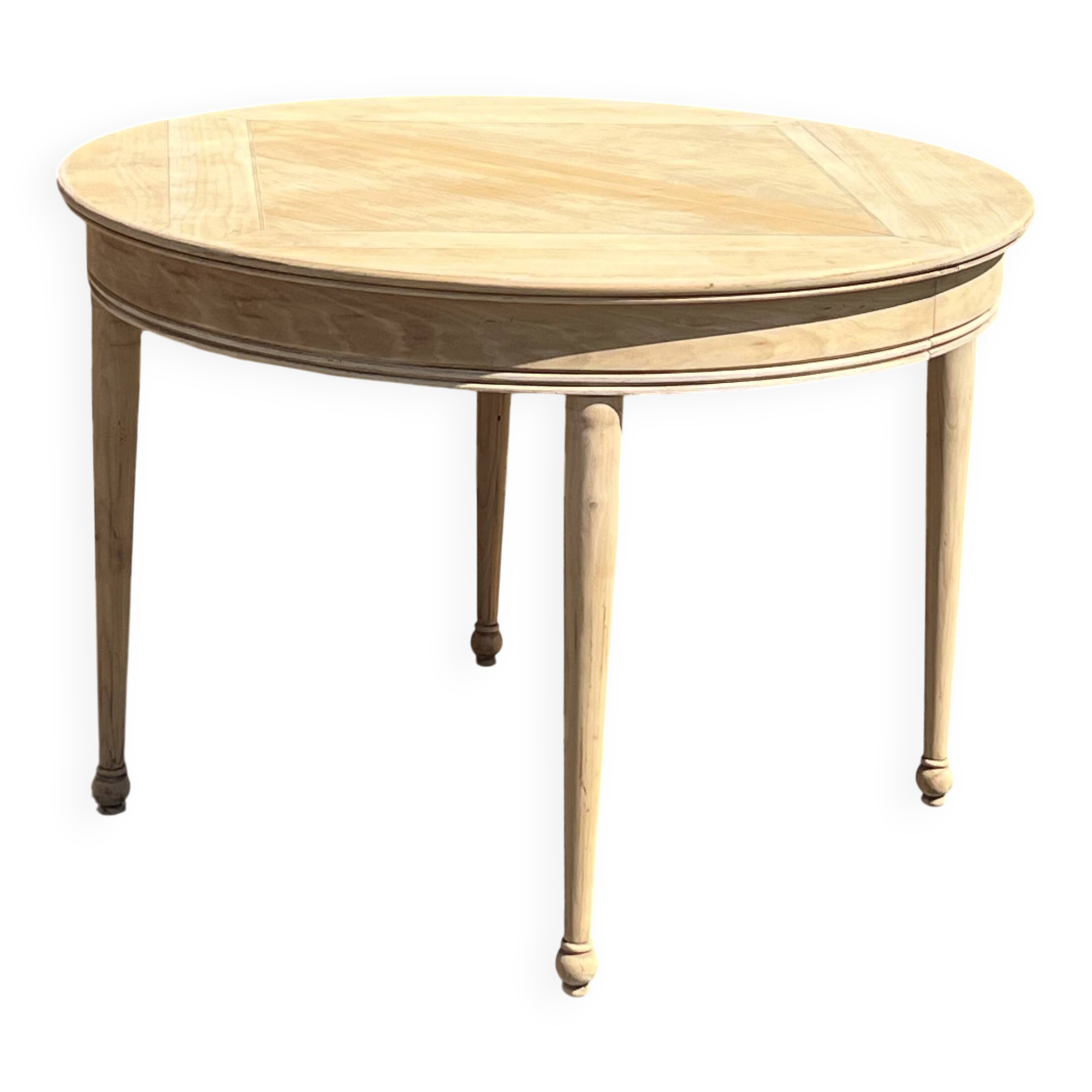 Round table + 1 renovated old extension in raw solid wood