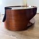Italian Space Age coffee table in curved wood and smoked glass – 1970s