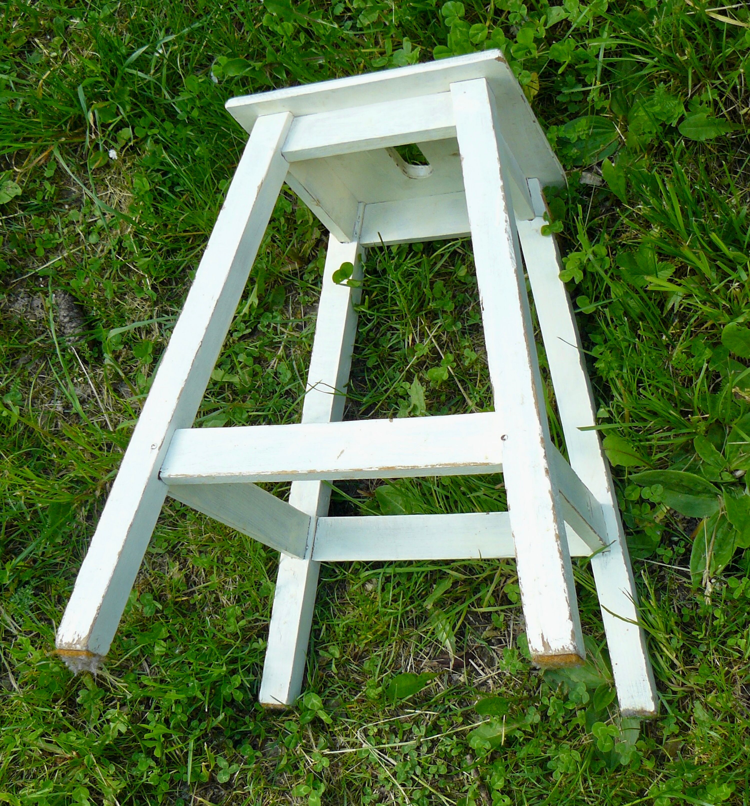 Vintage workshop stool white painted wood