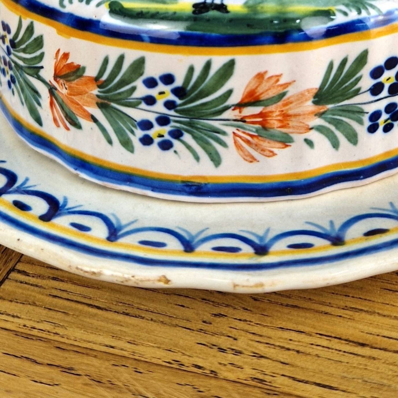 Old butter dish Henriot Quimper earthenware from Brittany