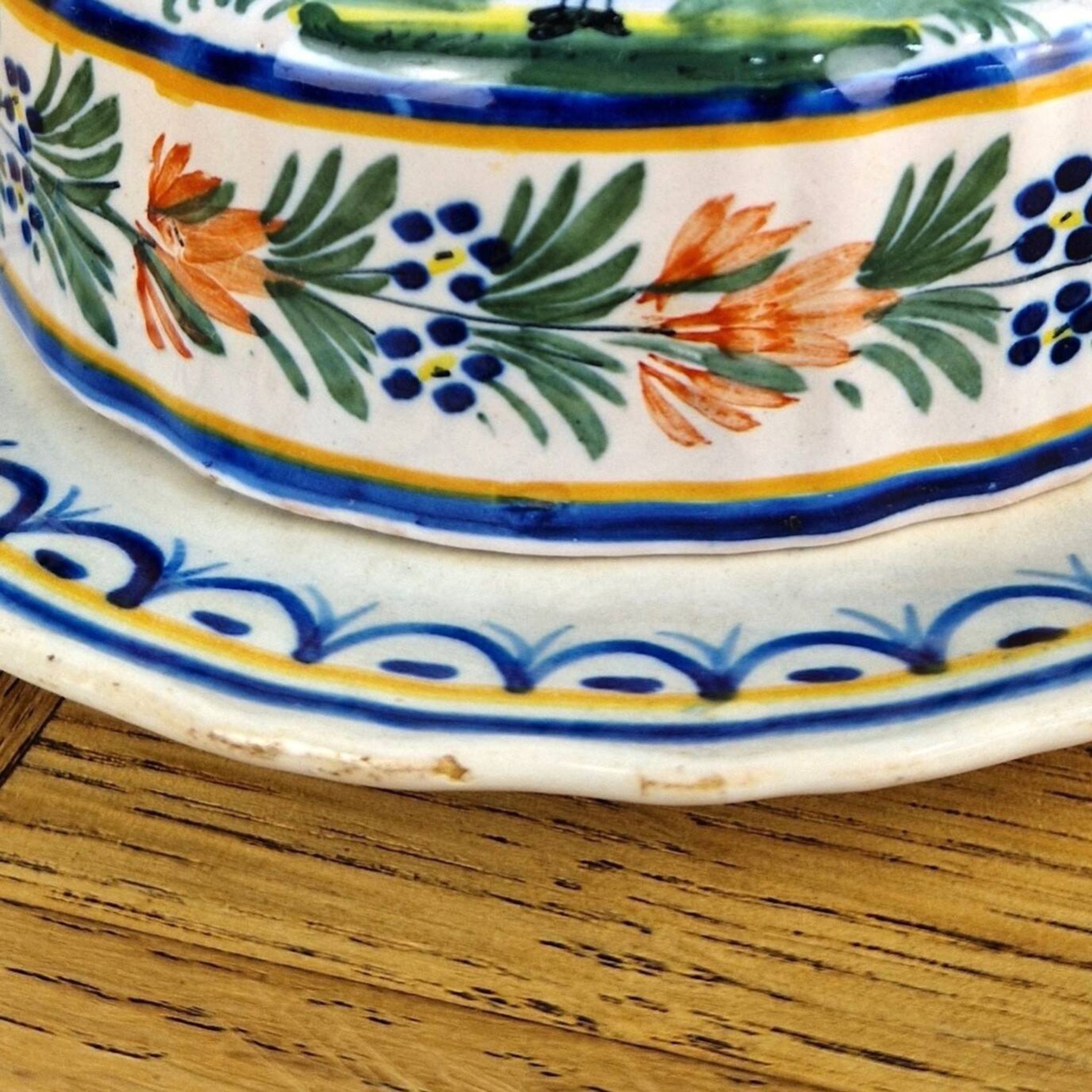 Old butter dish Henriot Quimper earthenware from Brittany