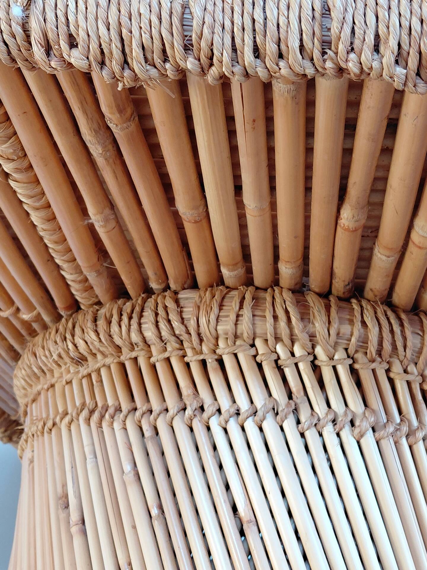 Vintage coffee table with braided cord in Audoux Minet bamboo style/1970s